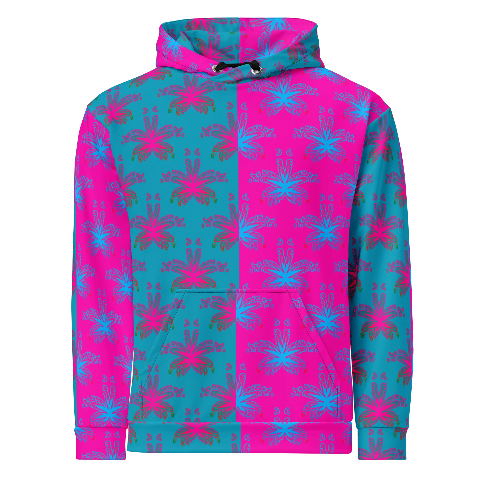 Stoner Circus Unisex Hoodie, Cotton Candy Color Cannabis Clothing, Hot Pink Blue Weed Leaf Pattern 420 Festival Fashion product image (1)
