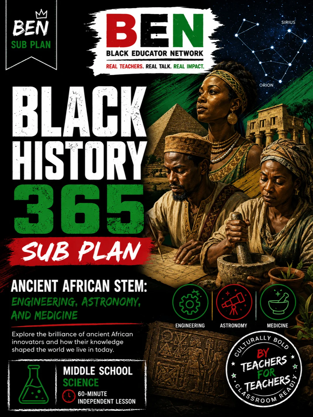 Black History 365 Sub Plan: Ancient African STEM: Engineering, Astronomy, and Medicine | Middle School Science| 60-Minute Lesson product image (1)