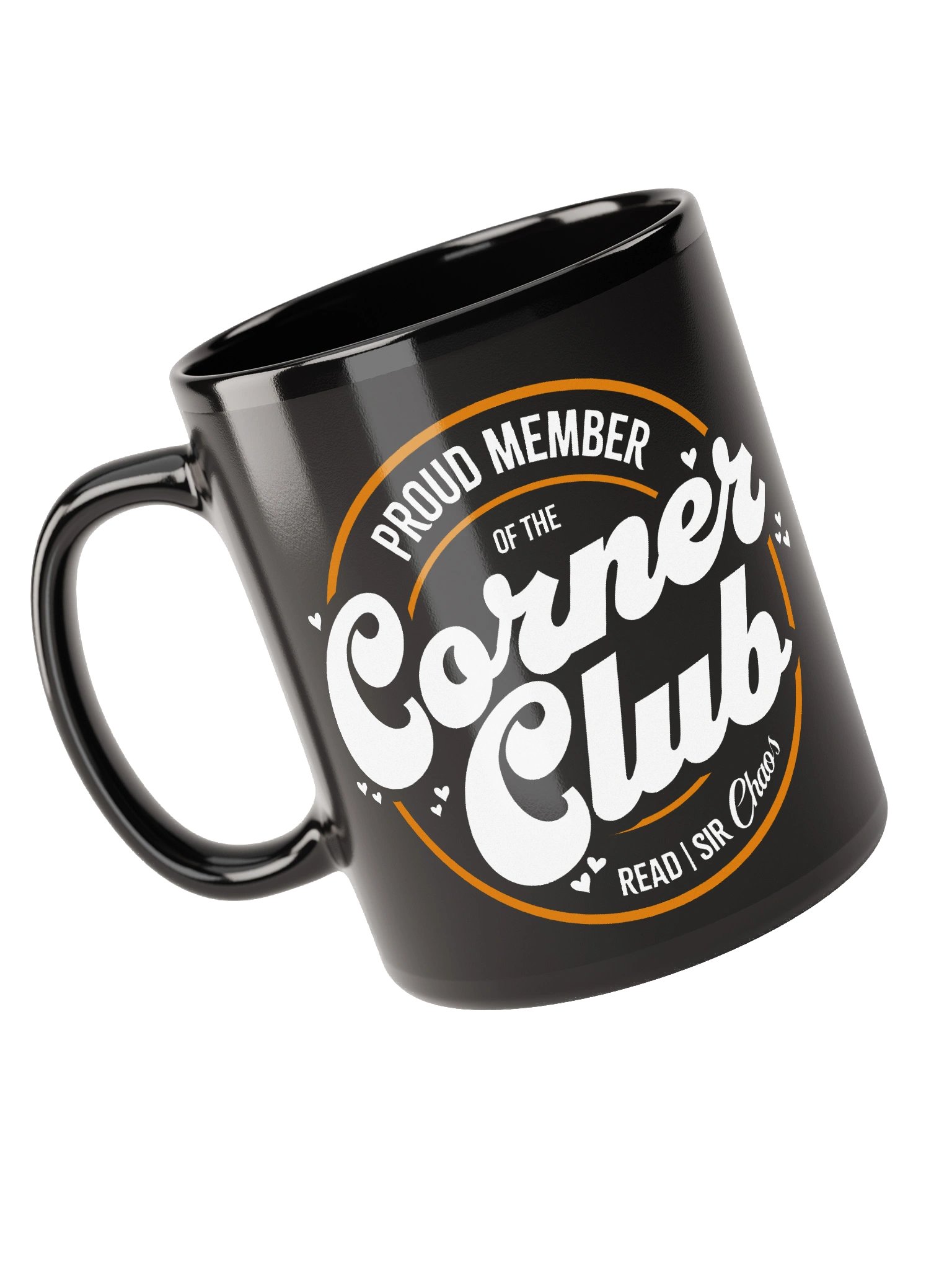Corner Club Black Mug (White & Orange Text) product image (5)
