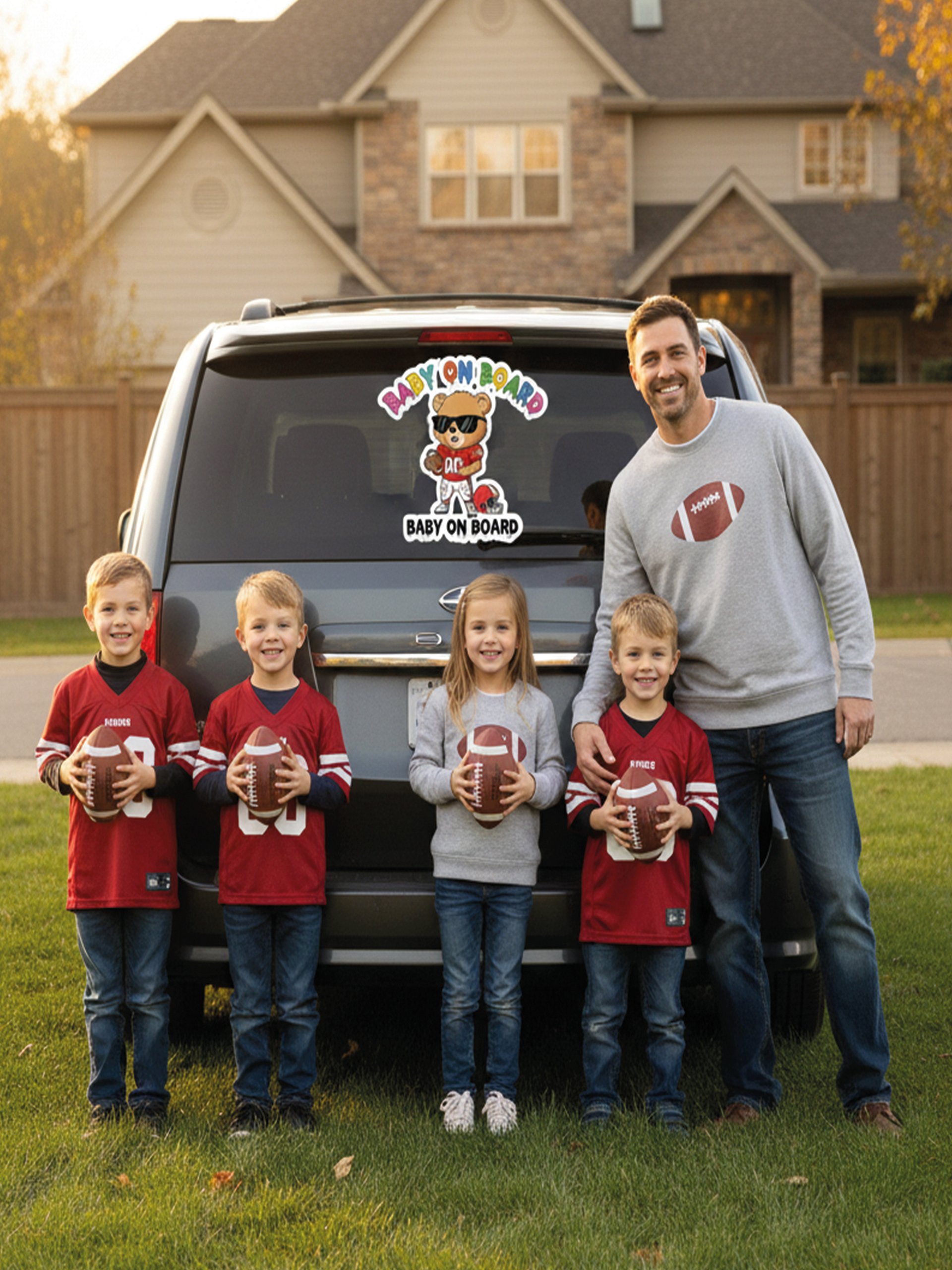 Funny Bear Football Baby on Board Sticker - 5x5 Weatherproof Vinyl Car Decal - Cute Sporty Bear Tailgate Decor - Premium Outdoor Grade Safety Sign for SUVs & Jeeps product image (4)
