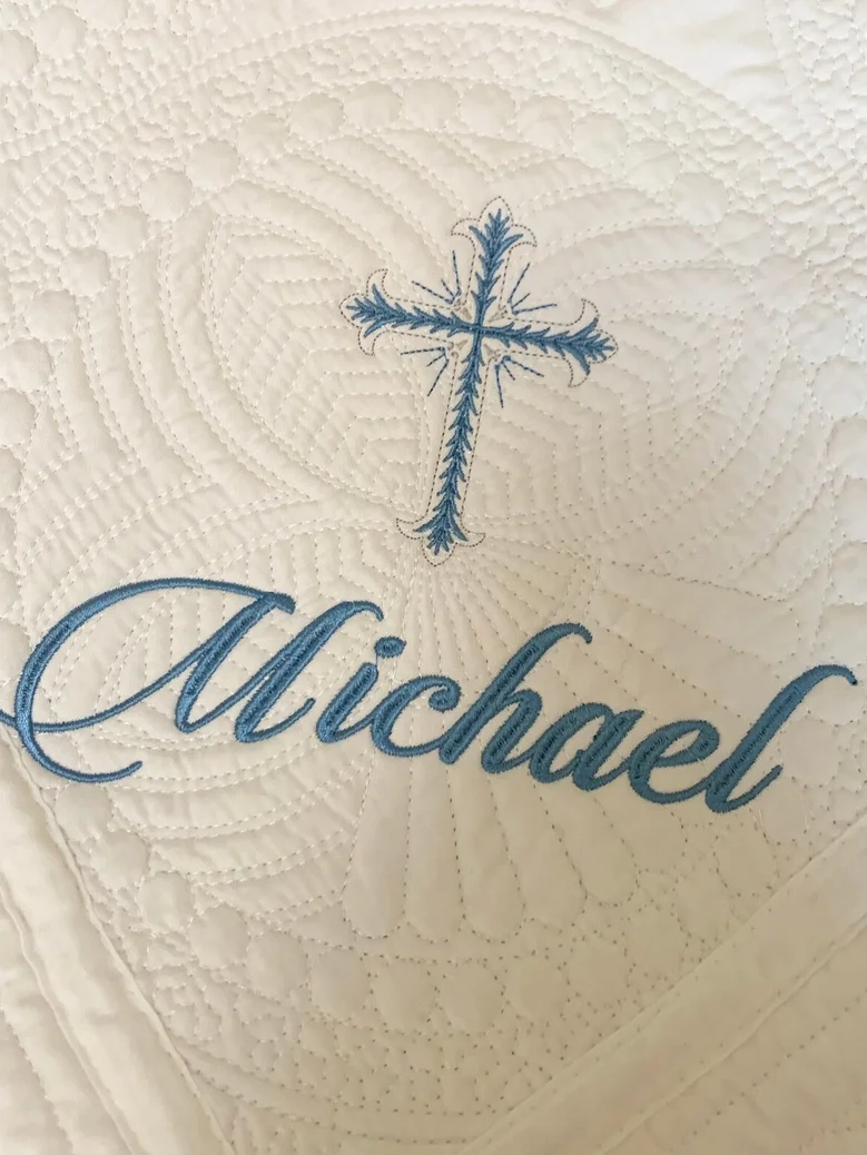 Personalized Boy Baby Baptism Blanket – Embroidered Cotton Christening Quilt | Custom Baby Name Keepsake Gift product image (1)