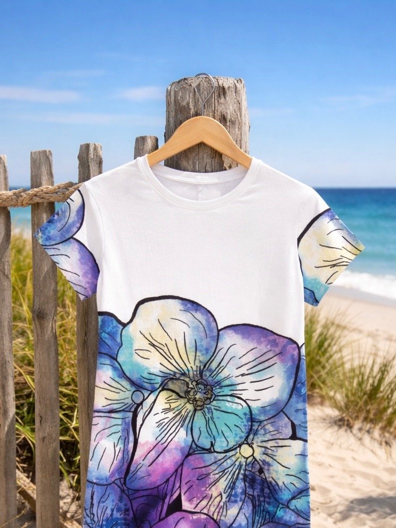 Coastal Bloom Hydrangeas on White | Elegant Summer Design | T-Shirt Dress | by Monique Faella Designs™ product image (9)