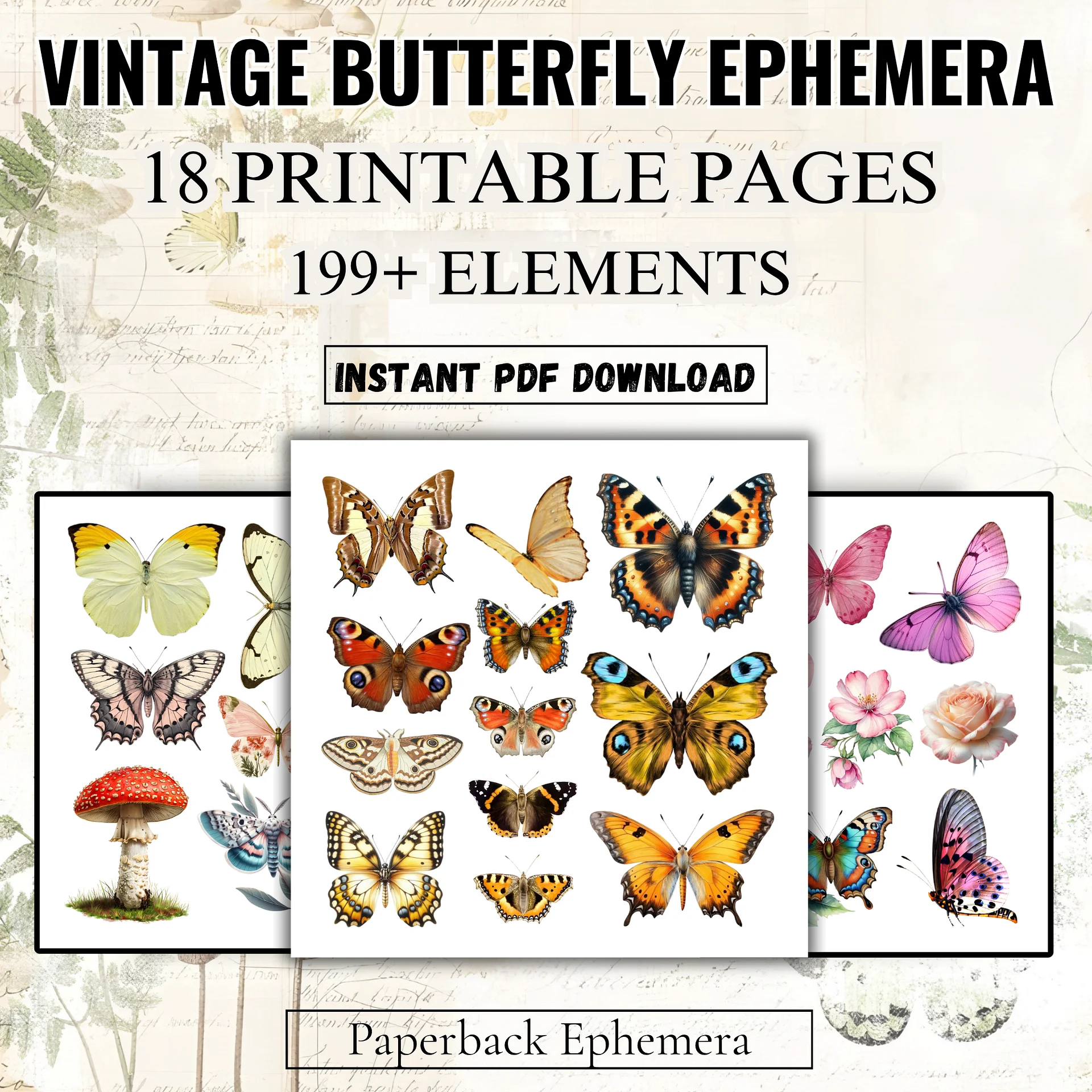 Vintage Butterfly Ephemera Printable PDF – 180+ Cut-Outs for Junk Journals, Scrapbooking & Collage product image (2)