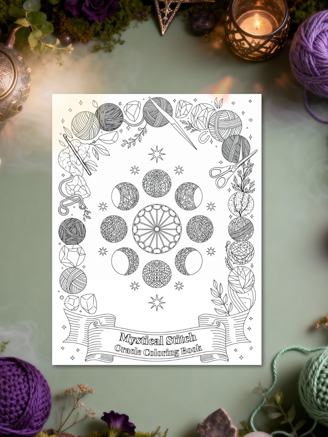 Mystical Stitch Oracle Coloring Book | Printable Crochet Coloring Pages | Fiber Arts Meditation & Magic product image (1)