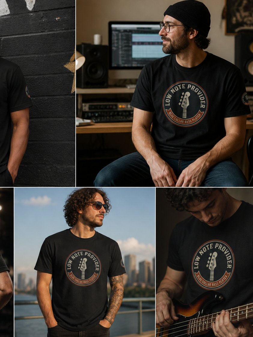 Low End Provider Bass Player T-Shirt – Vintage Workwear Style product image (5)