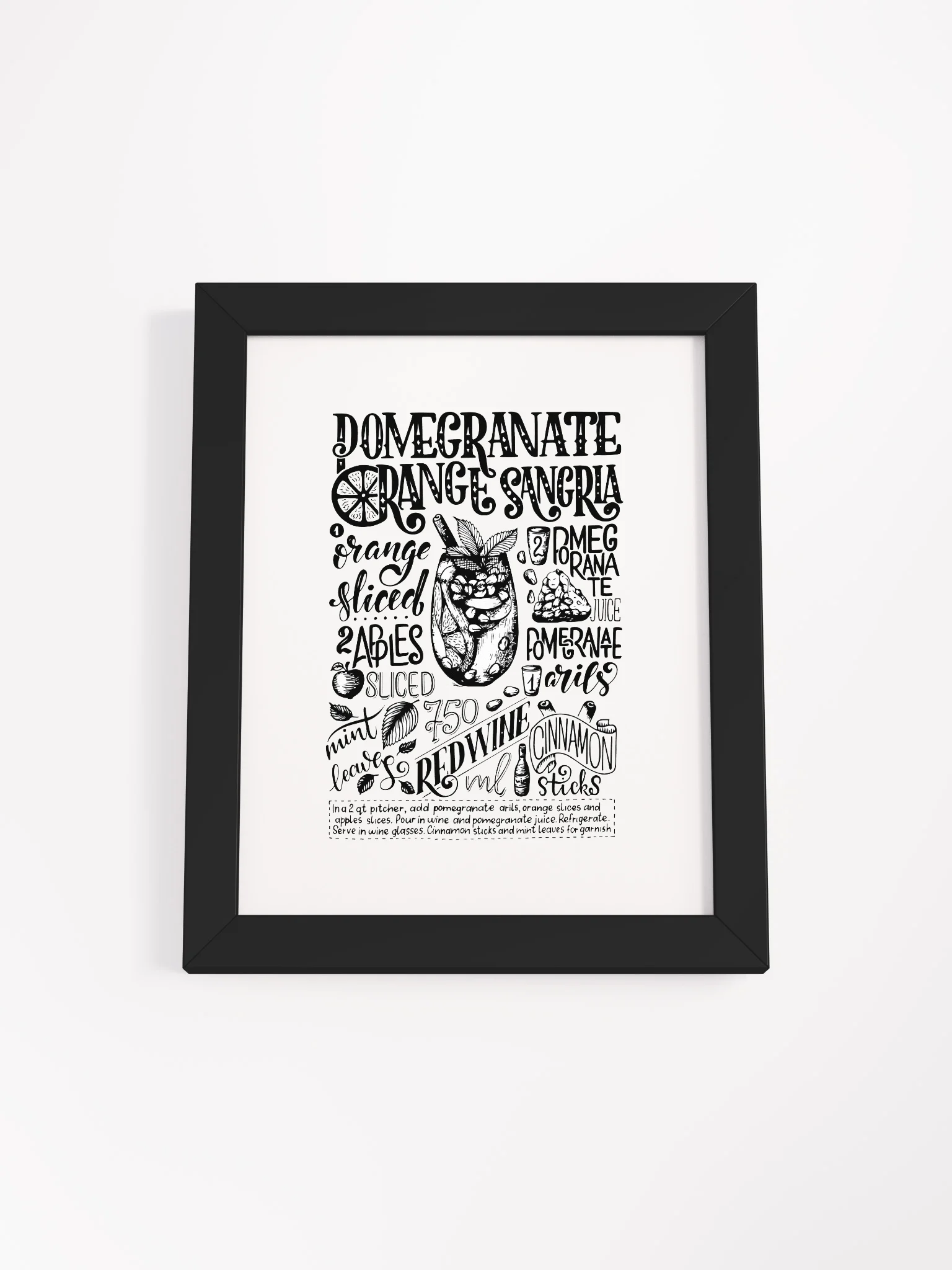 Framed Pomegranate Orange Sangria Recipe Print | Hand-Lettered Art Frame product image (1)
