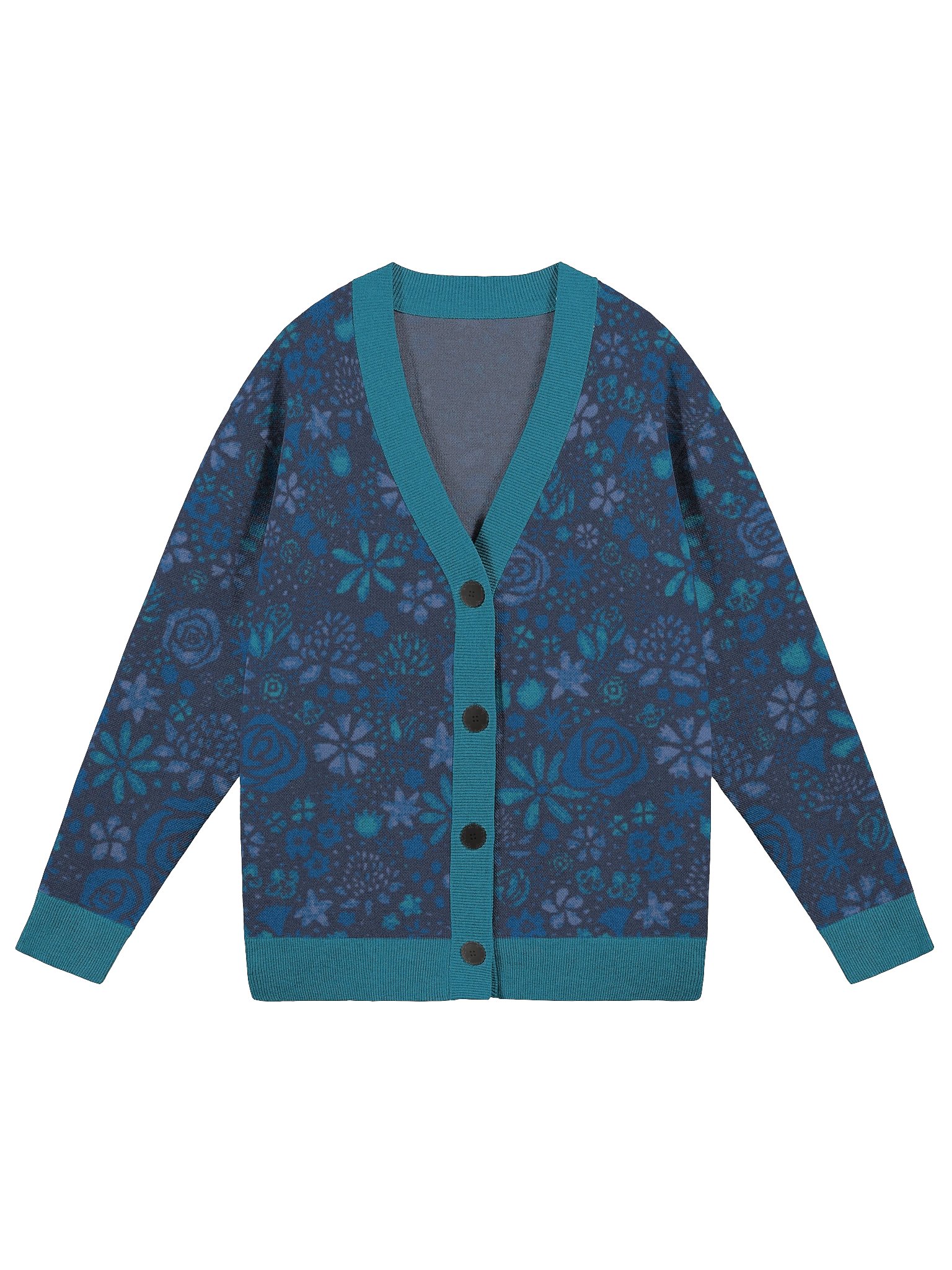 Blue Floral Pattern Knit Cardigan product image (1)