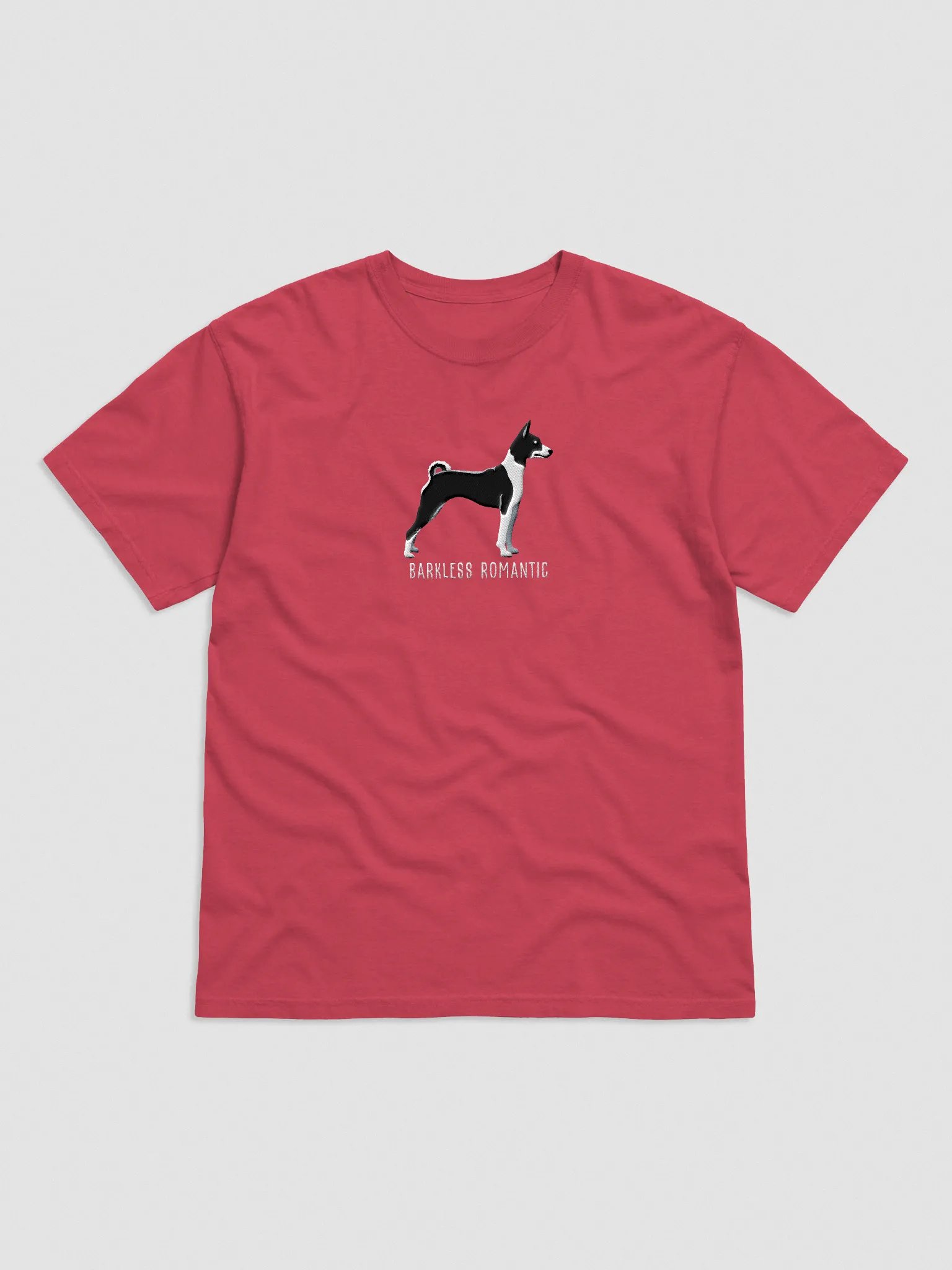 Barkless Romantic T-Shirt(Embroidered) of a Basenji(Black & White) product image (4)