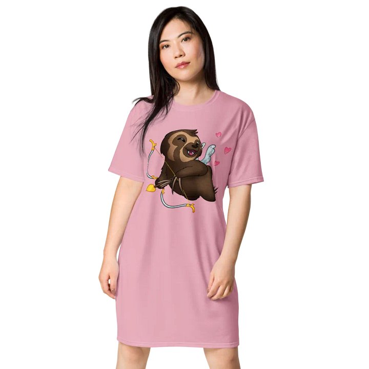 Pink Cupid Sloth Love T-Shirt Dress product image (1)