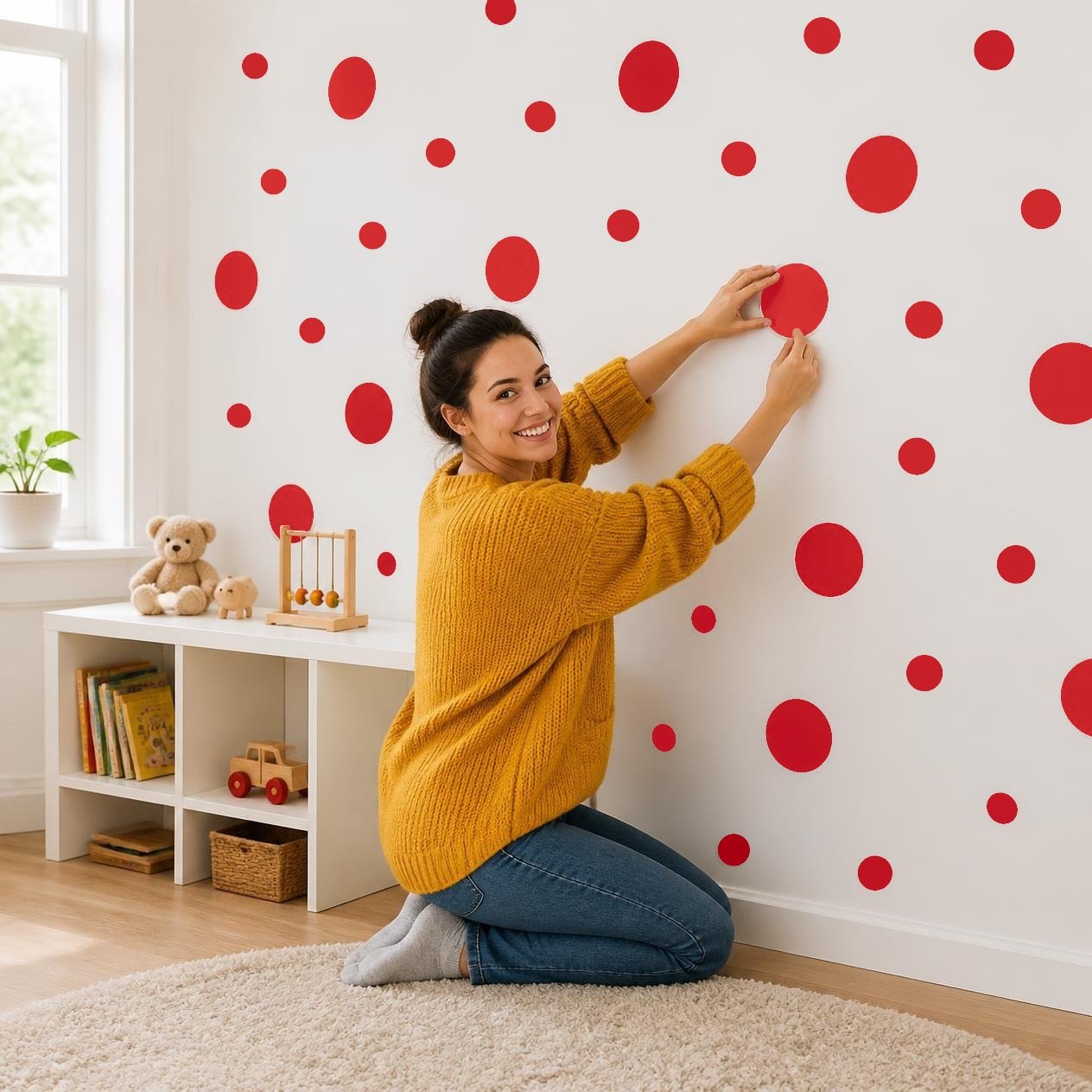Red Polka Dot Wall Decals, 2" and 4" Vinyl Circle Stickers, Removable Dot Decals for Nursery, Kids Room, Playroom product image (2)
