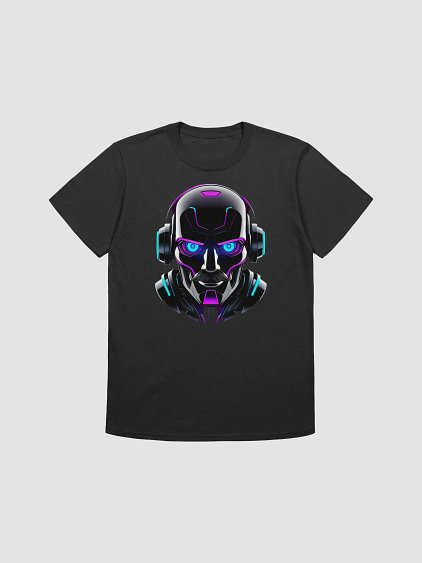 Neon Cyber Mustache T-Shirt on a black shirt.
