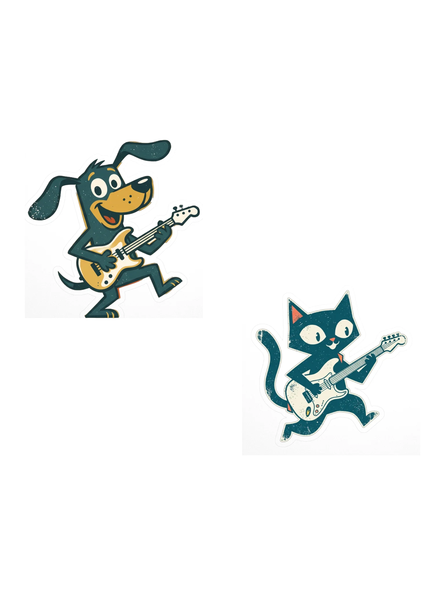 Retro Musician Animals Sticker Pack – Dog Playing Bass & Cat Playing Guitar Vintage Stickers, Gift for Musicians product image (1)