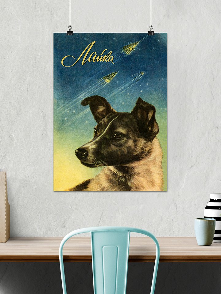 Laika, first space dog, USSR — Soviet vintage space art poster product image (2)