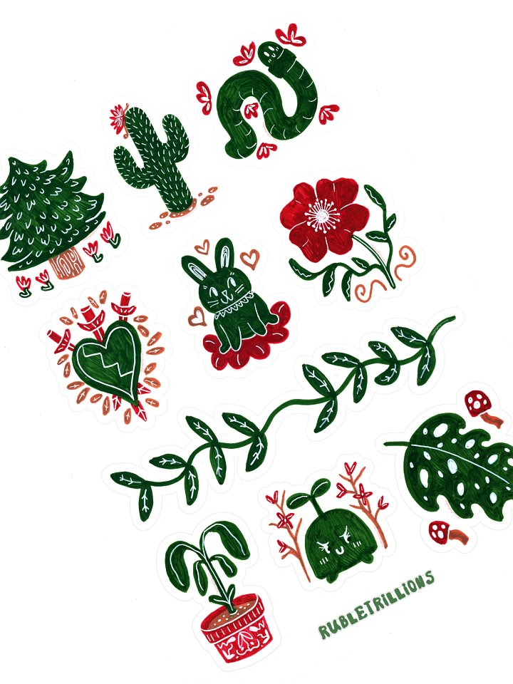 Doodle Sticker Sheet (Green) - Hand Drawn by Ruble product image (2)