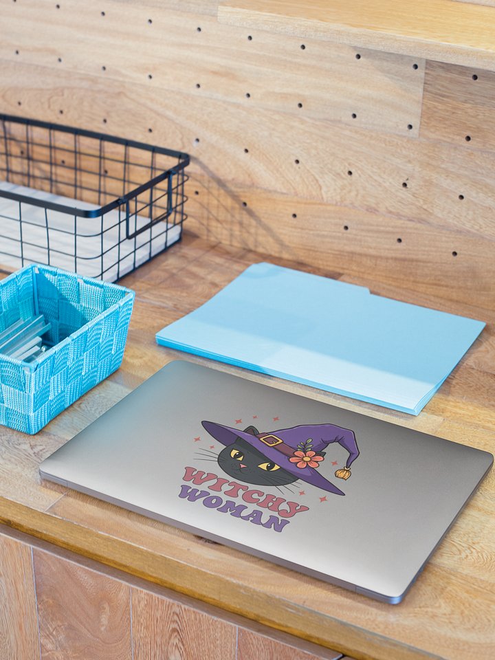 Witchy Woman Kiss-Cut Sticker – Cute Black Cat Witch Hat Sticker, Spooky Halloween Vinyl Decal, Gothic Aesthetic Laptop & Water Bottle Sticker product image (2)