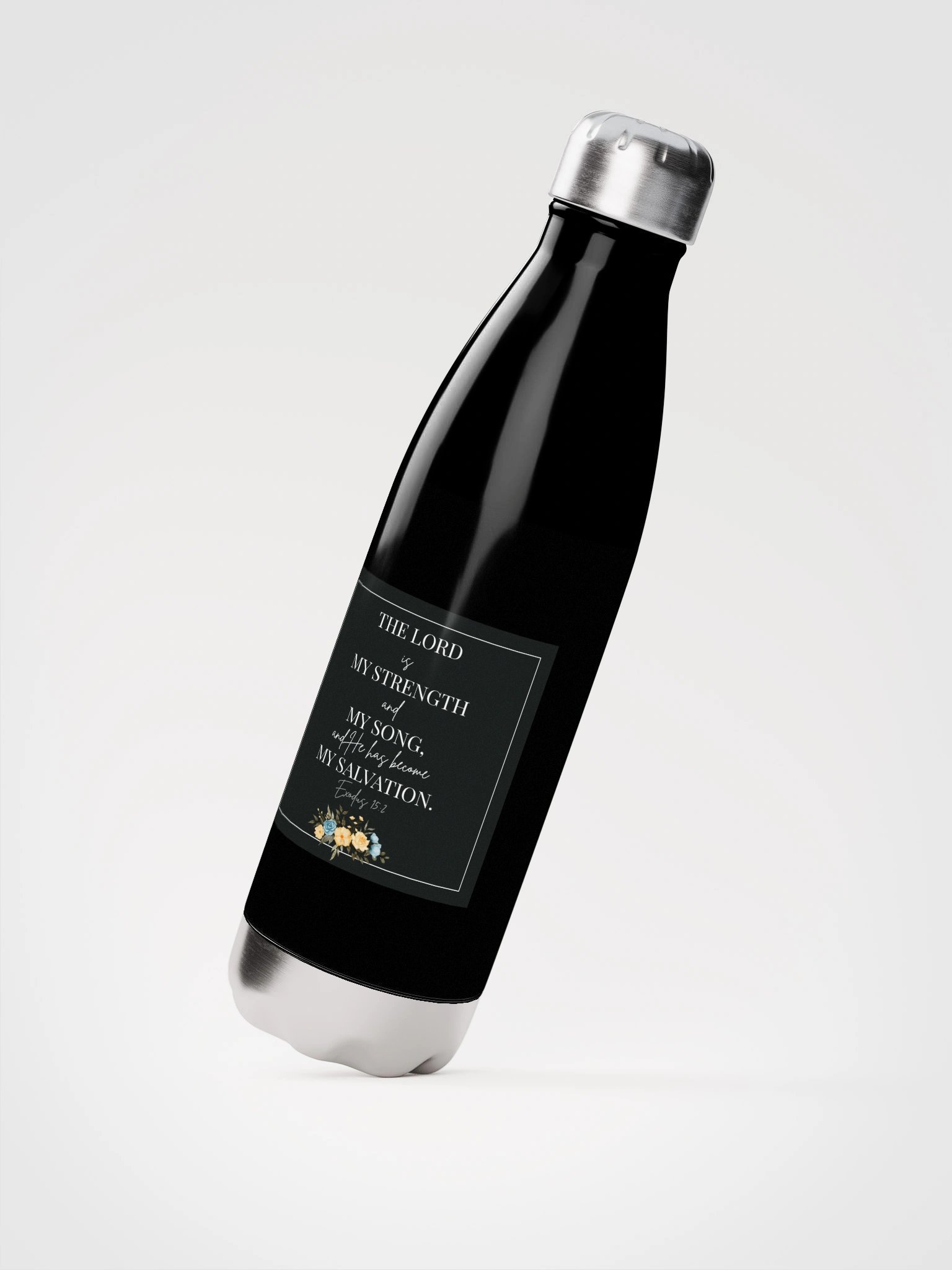 Exodus 15:2 Stainless Steel Water Bottle – Floral Design product image (2)