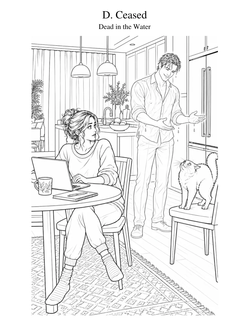 Coloring Page - Paranormal Black Cat Cozy Mystery - D. Ceased — Dead in the Water product image (1)