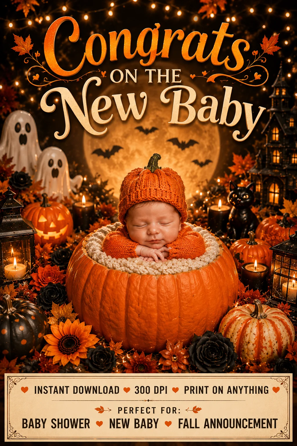 Congrats On The New Baby | Fall Pumpkin Baby Shower Art | 300 DPI Digital Download product image (1)