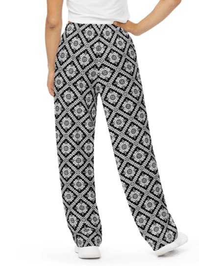 Black and White Tatreez Wide Leg Unisex Pants product image (4)