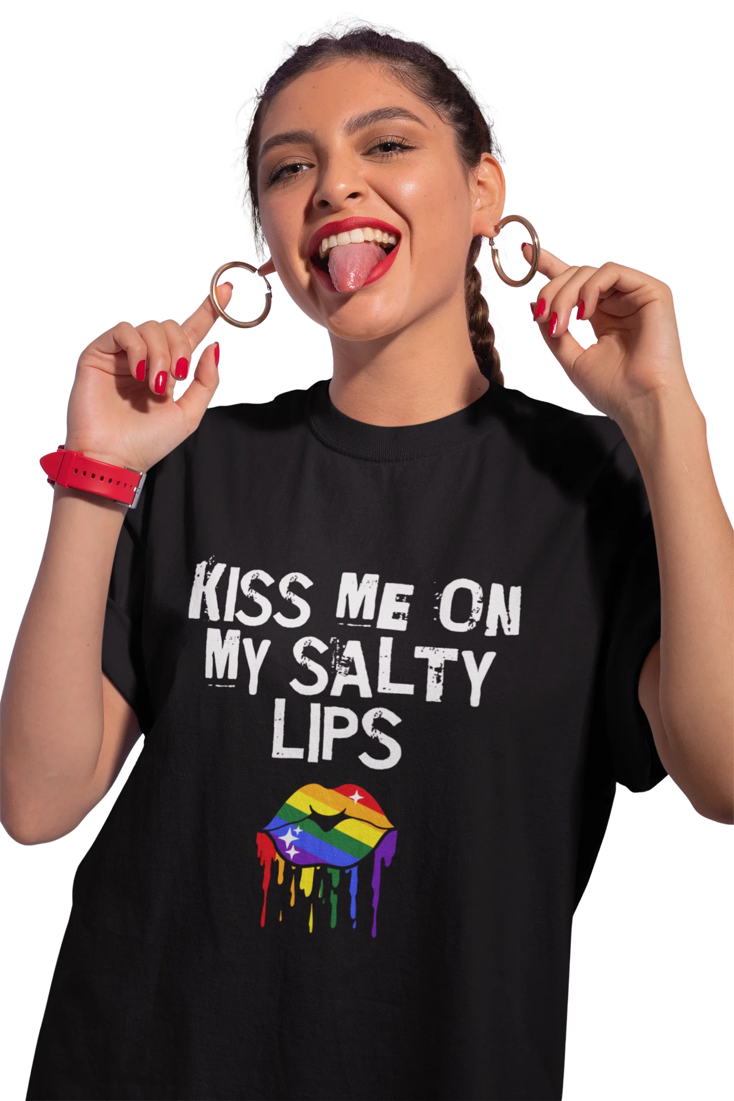 LGBTQ+ T-Shirt - Kiss Me On My Salty Lips - Rainbow (dark) product image (4)