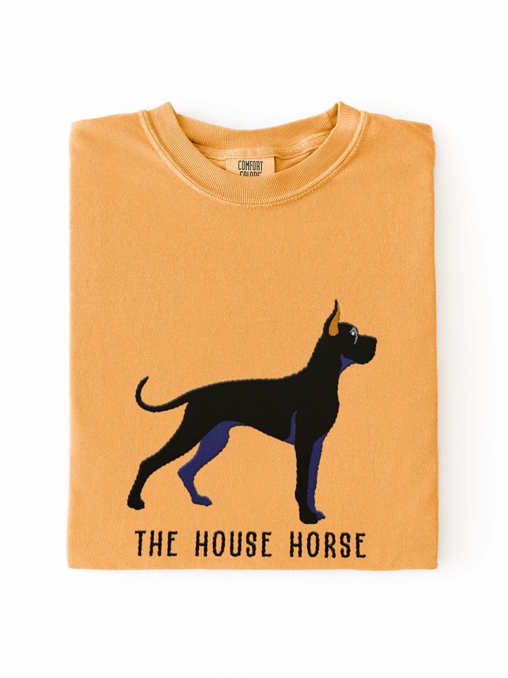 The House Horse T-Shirt(Embroidered) of a Great Dane(Black, Cropped Ears) product image (1)