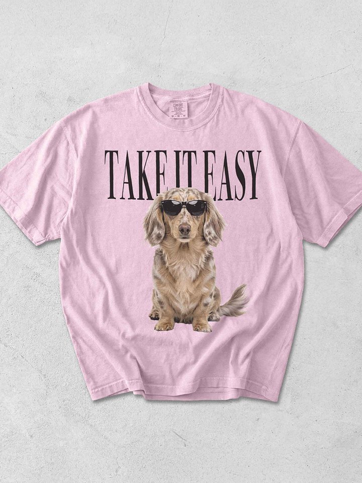 Take It Easy '90s Pop Vintage-Style T-Shirt for Longhaired Dachshund(Dapple) Lovers product image (1)