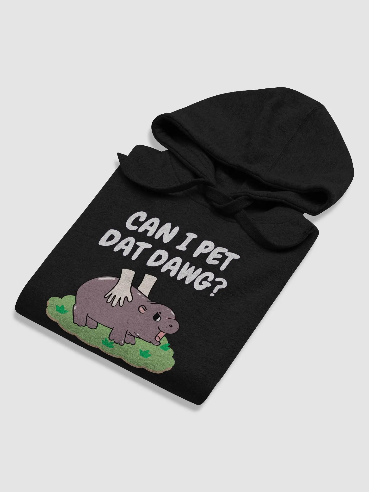 MOODENG'S CAN I PET DAT DAWG? DARK PREMIUM HOODIE! product image (6)