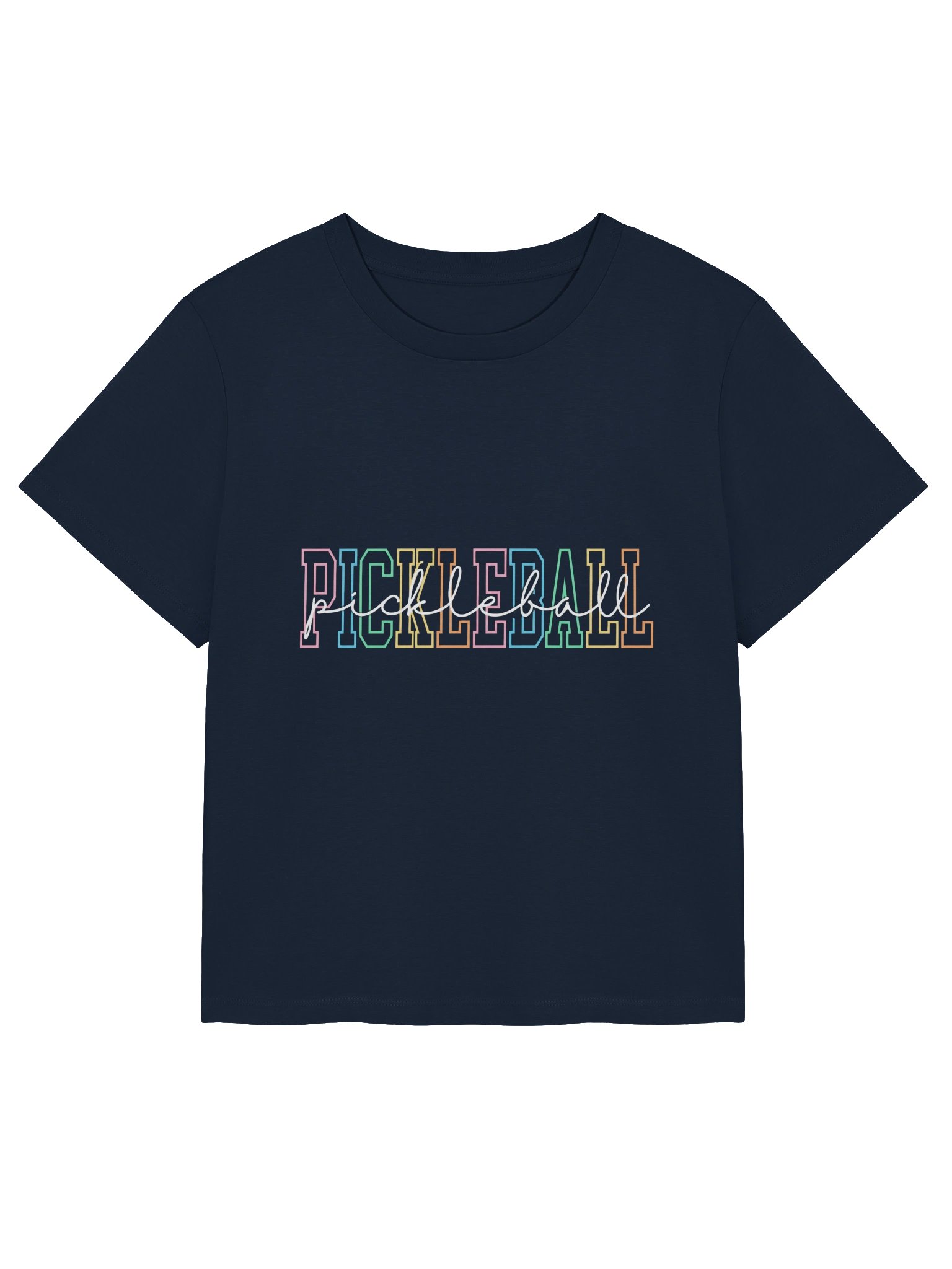 Colorful Pickleball T-Shirt for Women | Organic Cotton Tee, Retro Rainbow Design – Stanley/Stella Ribbed Neck product image (2)