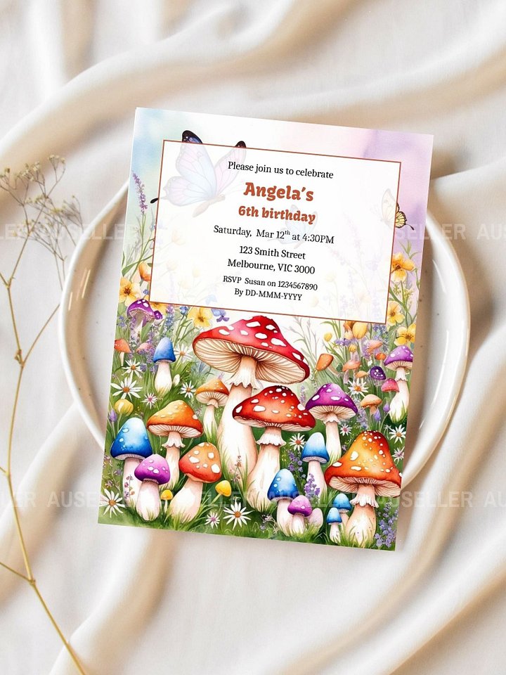 Magic Mushrooms Birthday Girl's Invitation product image (2)