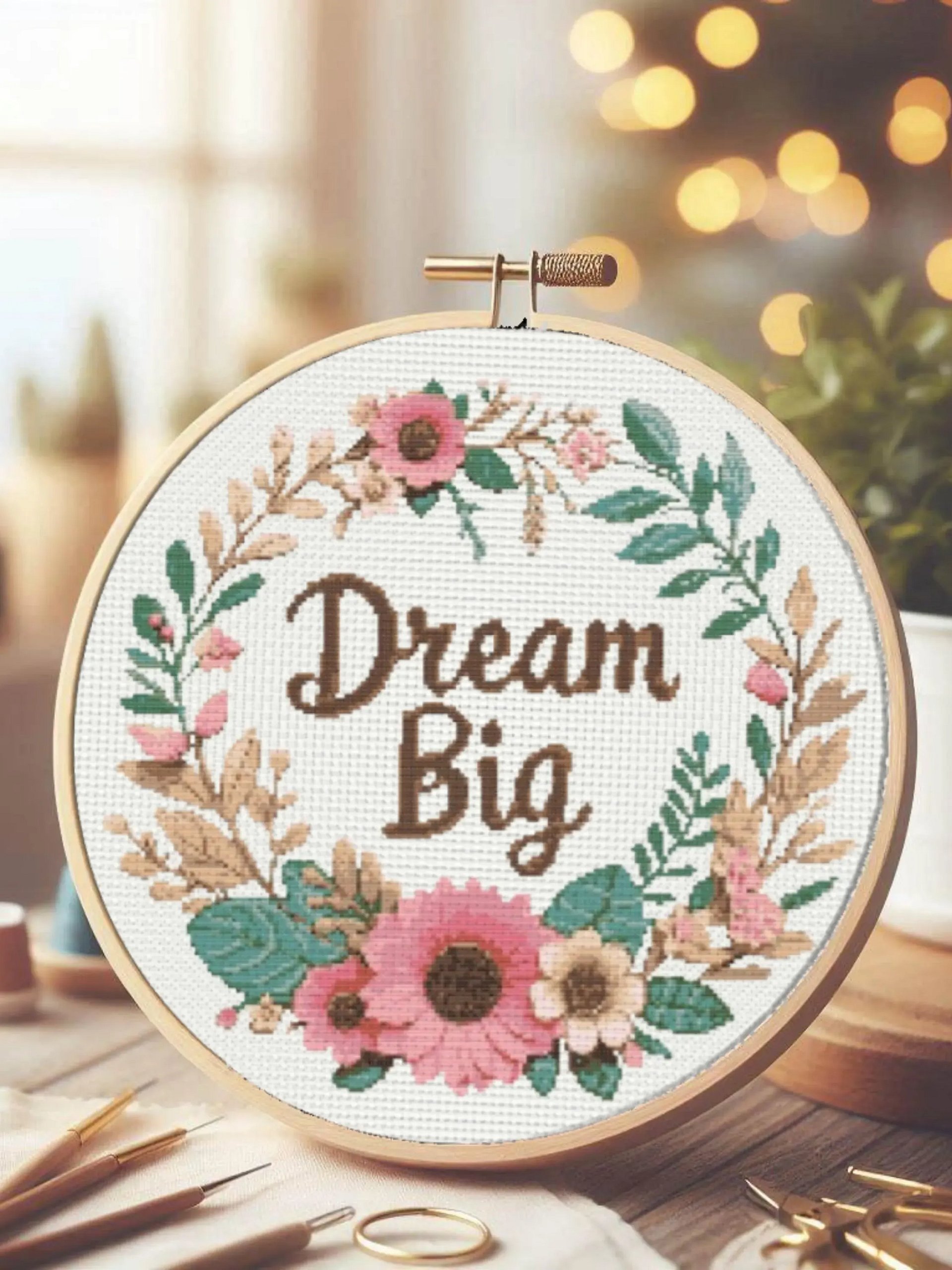 Dream Big Floral Wreath Cross Stitch Pattern product image (5)