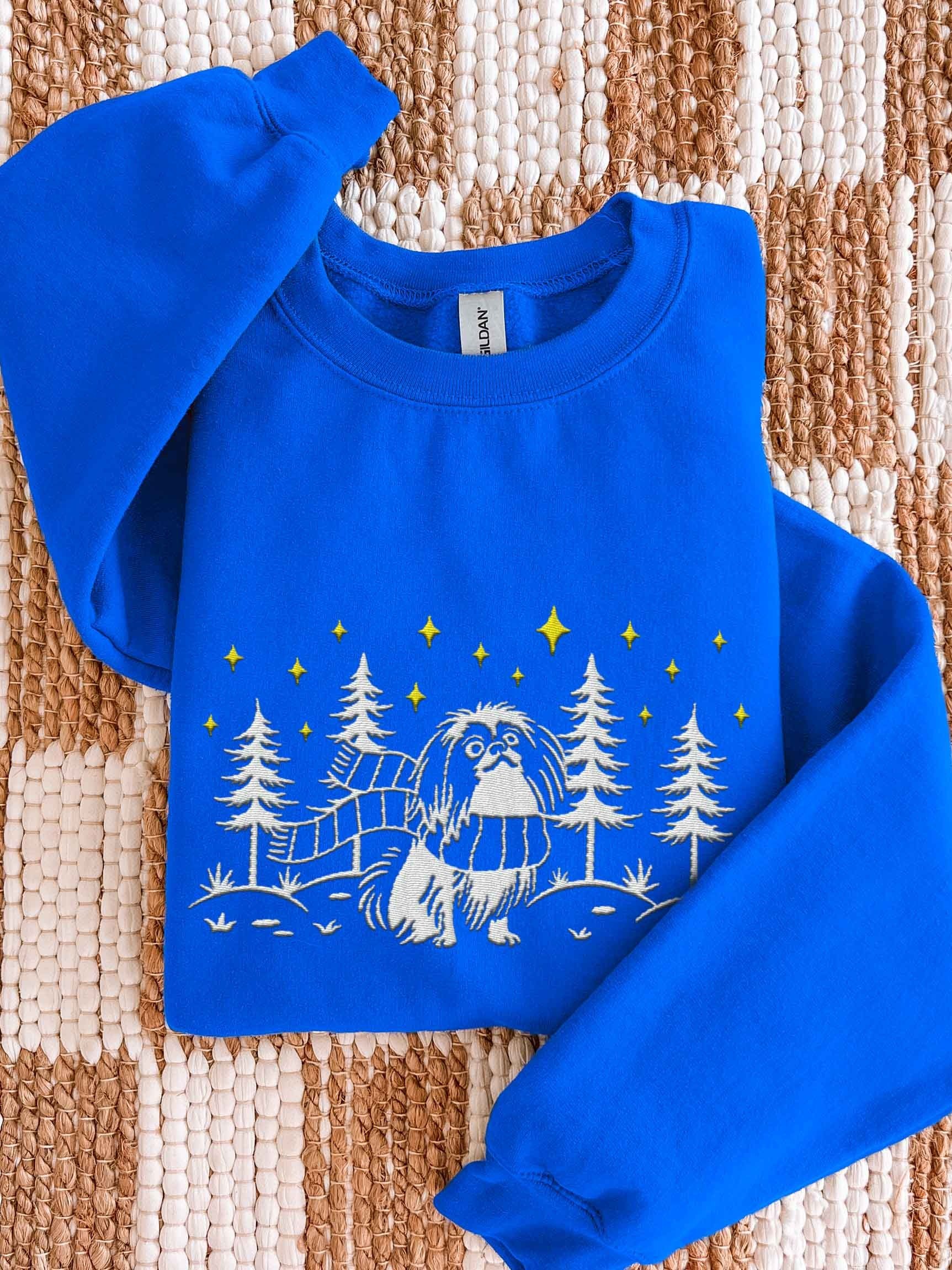 Pekingese Winter/Christmas Line Art Design Embroidered Sweatshirt product image (1)