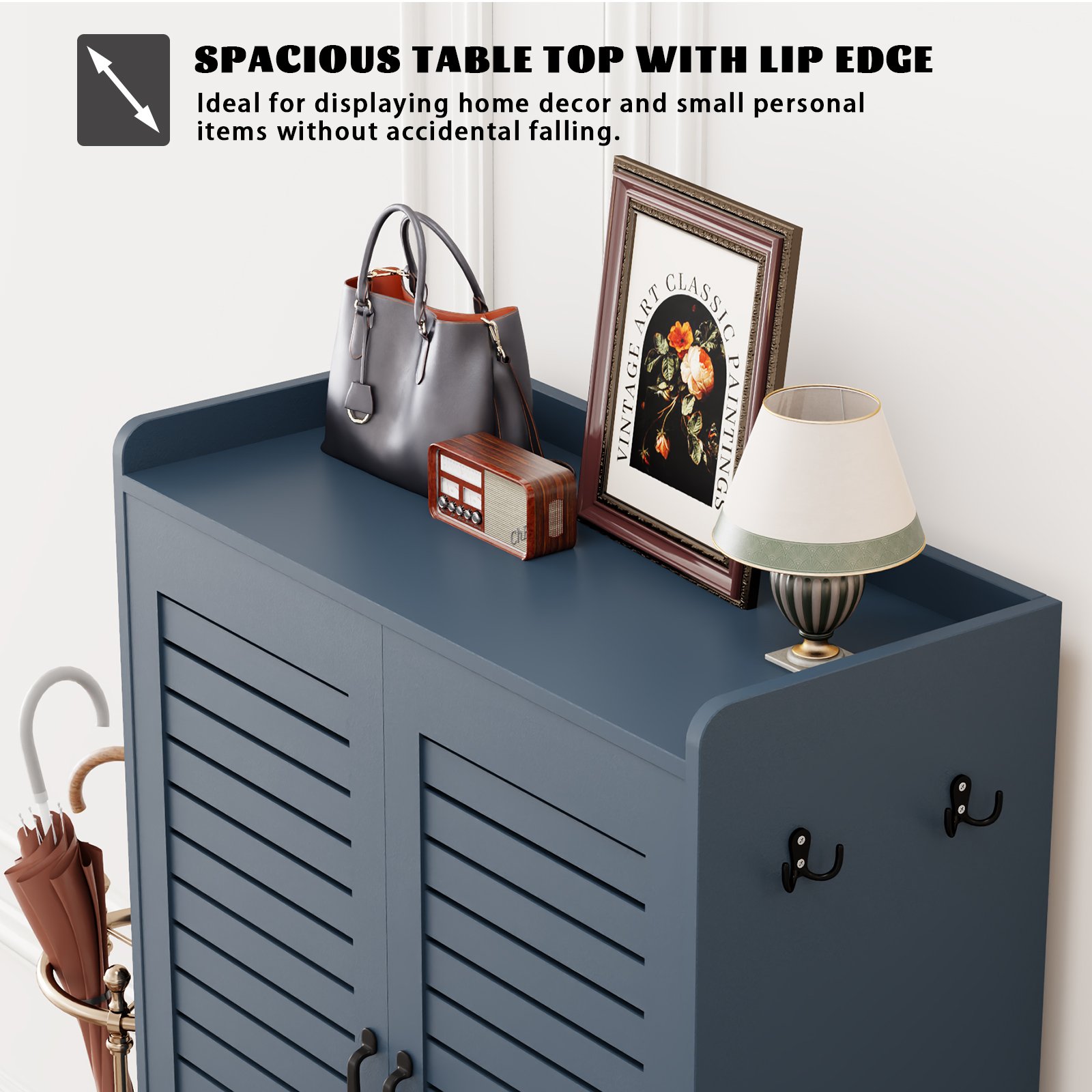 7 Tier Shoe Cabinet with Doors Shoe Storage Cabinet with Adjustable Shelves,50" Large Wooden Shoe Cabinet Storage for Closet, Shoe Organizer for Entryway, Hallway, Blue product image (8)