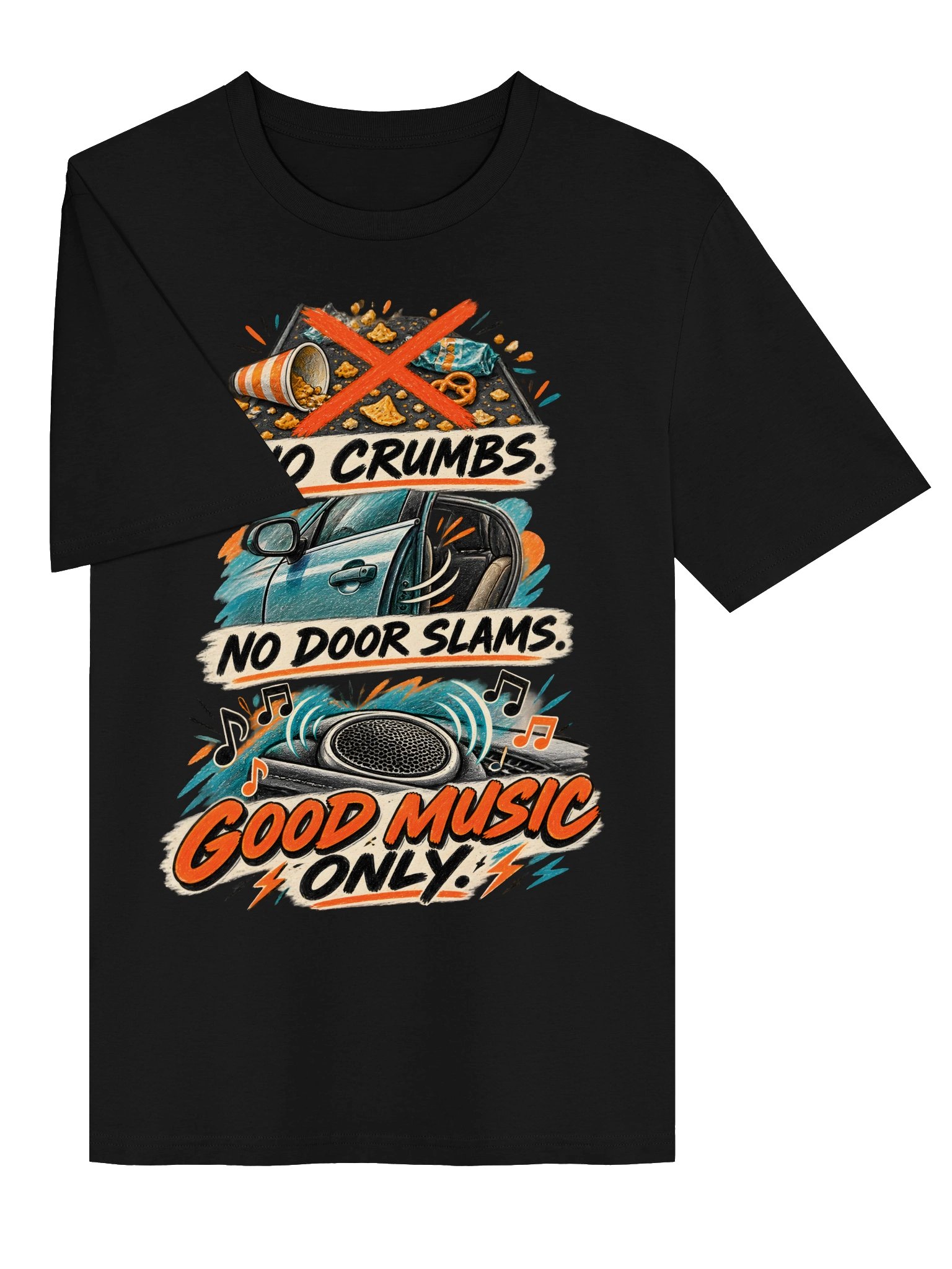 No Crumbs. No Door Slams. Good Music Only. – Retro Car Rules T-Shirt product image (8)