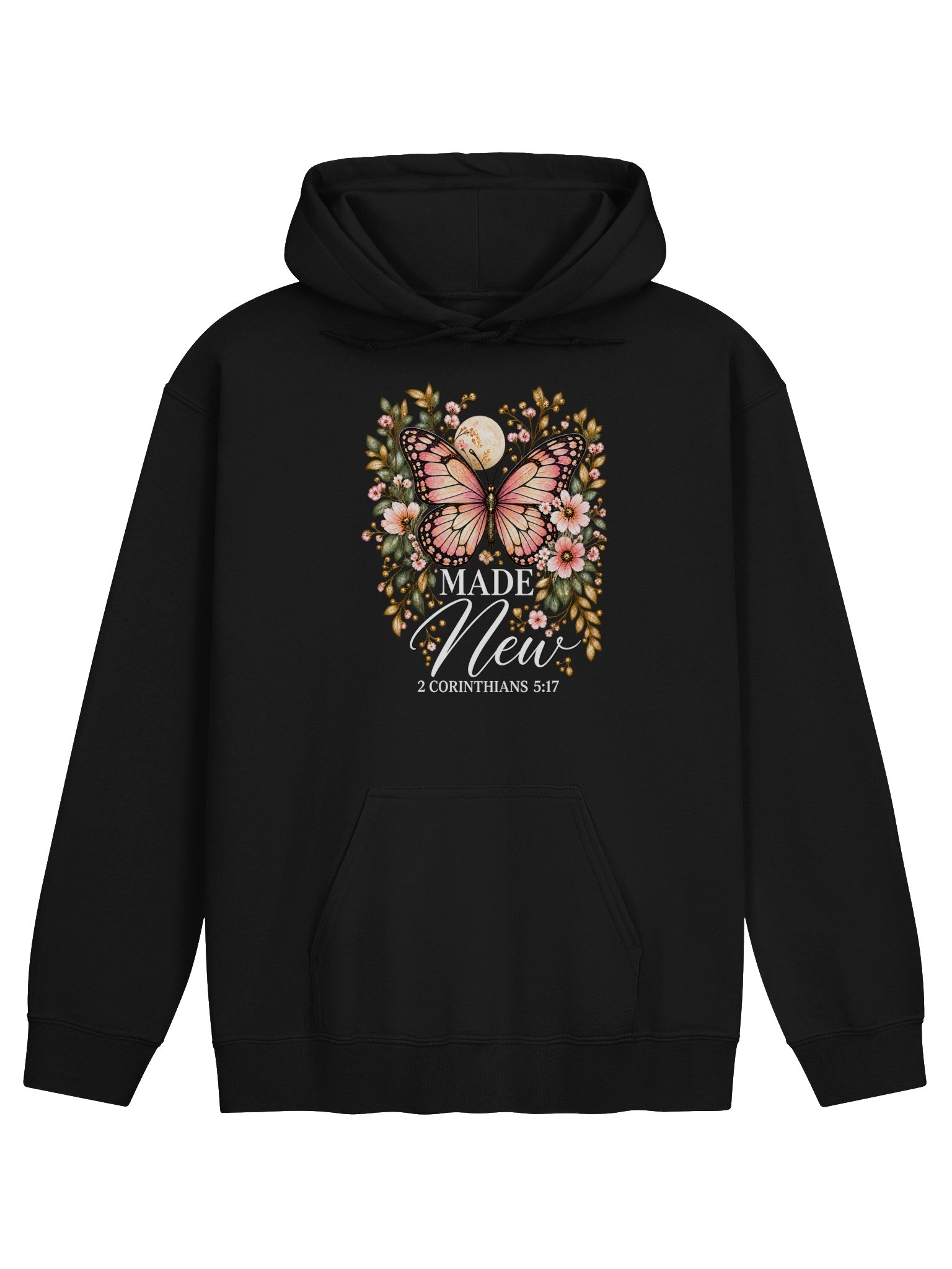Made New Christian Hoodie – Butterfly Floral Faith Design | 2 Corinthians 5:17 product image (1)