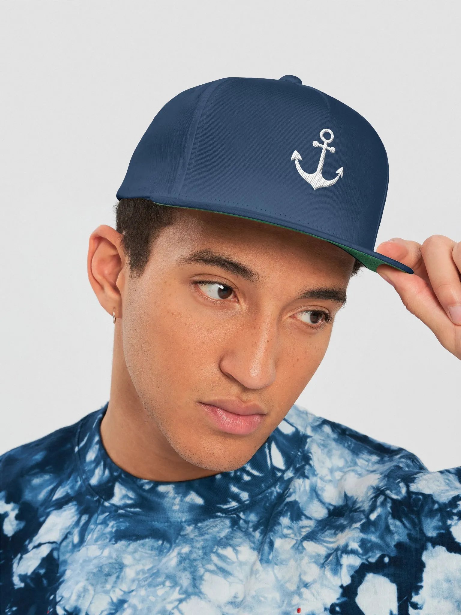 Embroidered Anchor + Rhode Island Flat Snapback 100% Cotton Twill product image (6)