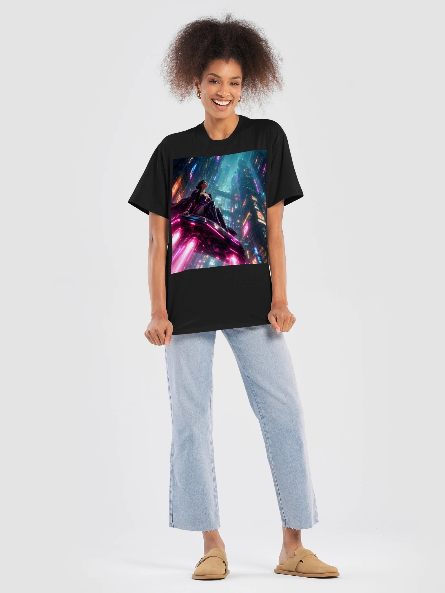 Oversized Faded Black Cyberpunk T-Shirt | Neon Hovercraft Gamer Sci-Fi Tech Streetwear Gift product image (9)