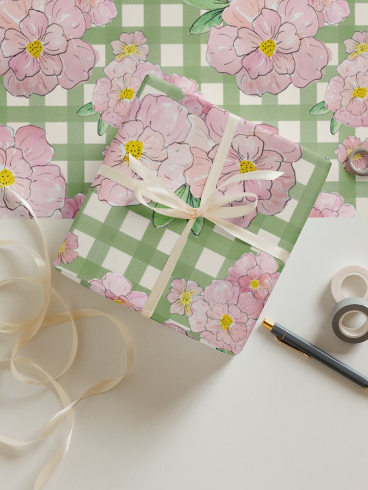 Gingham Blossoms Wrapping Paper Set of 3 Sheets product image (1)