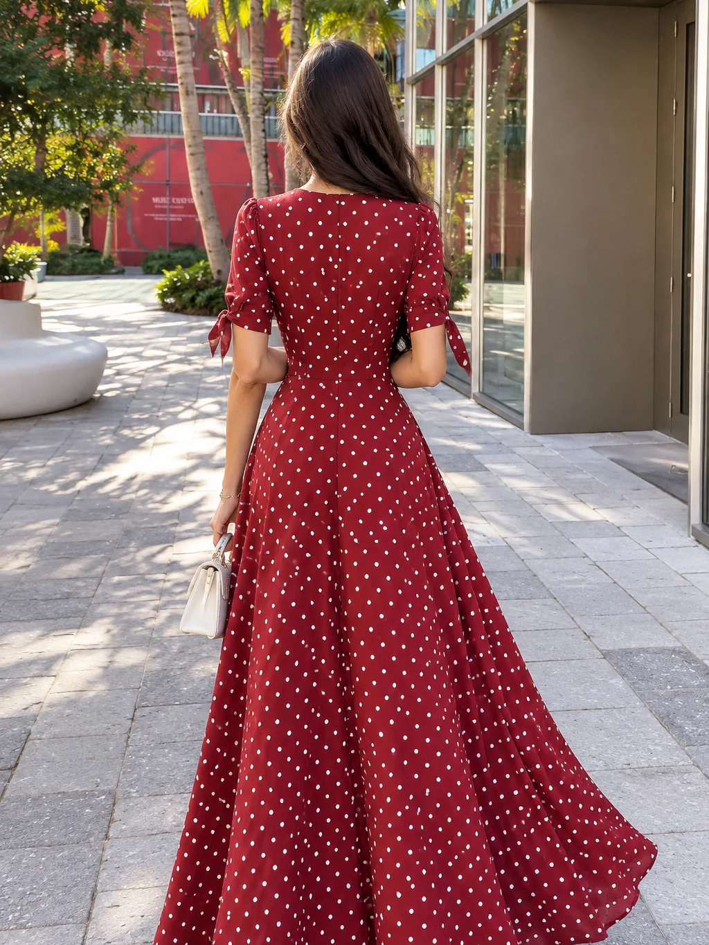 Celisse Women's Deep V-Neck Polka Dot Casual Romantic 1950s Vintage Party Vacation Travel Dress White Polka Dot Summer product image (3)