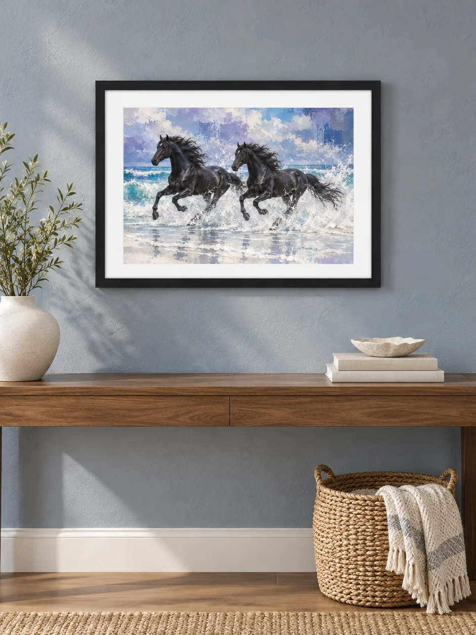 Tide Runners — Black Horses Framed Art Print product image (1)