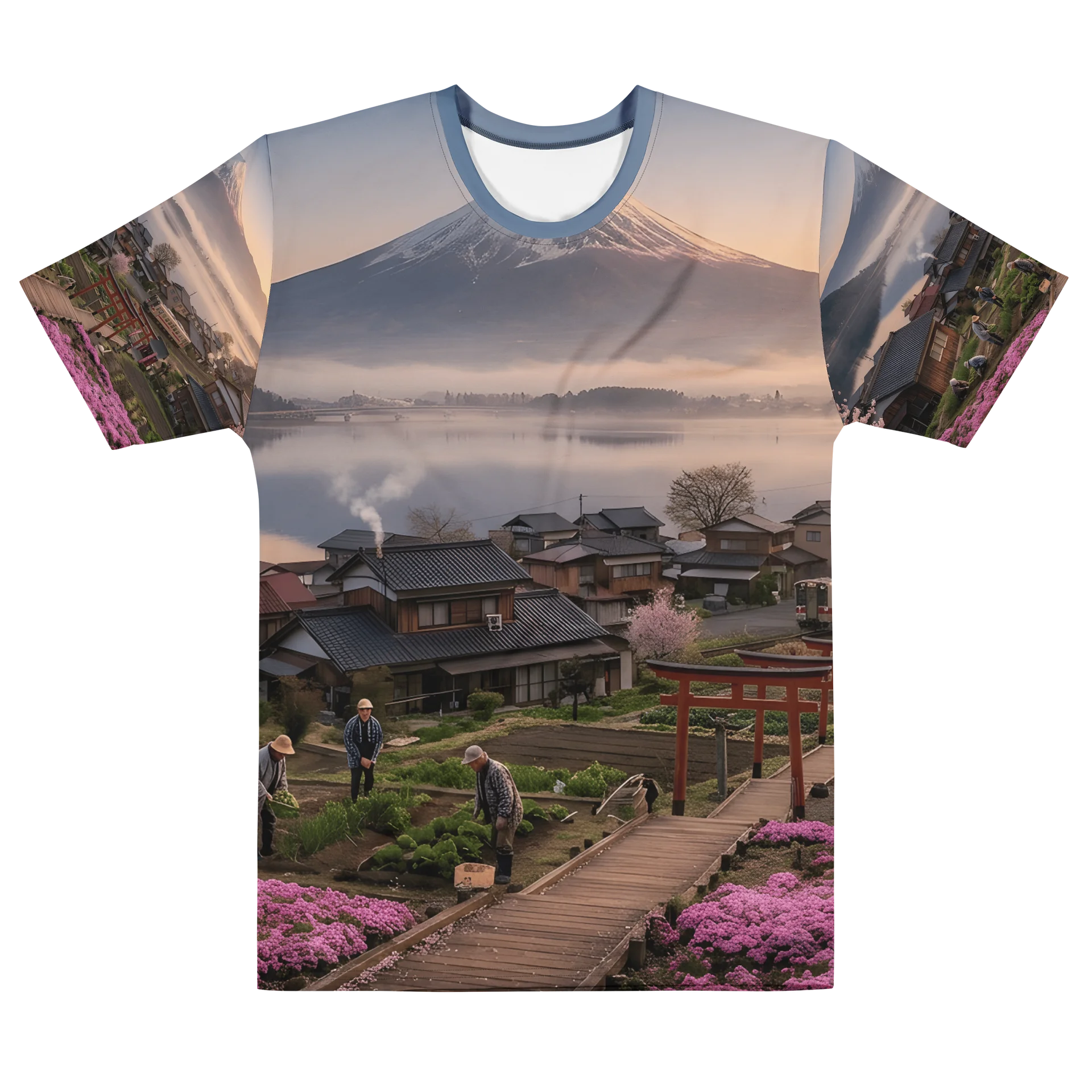 Mount Fuji Village Pink Moss Men’s Cotton Crew Neck T-Shirt product image (1)