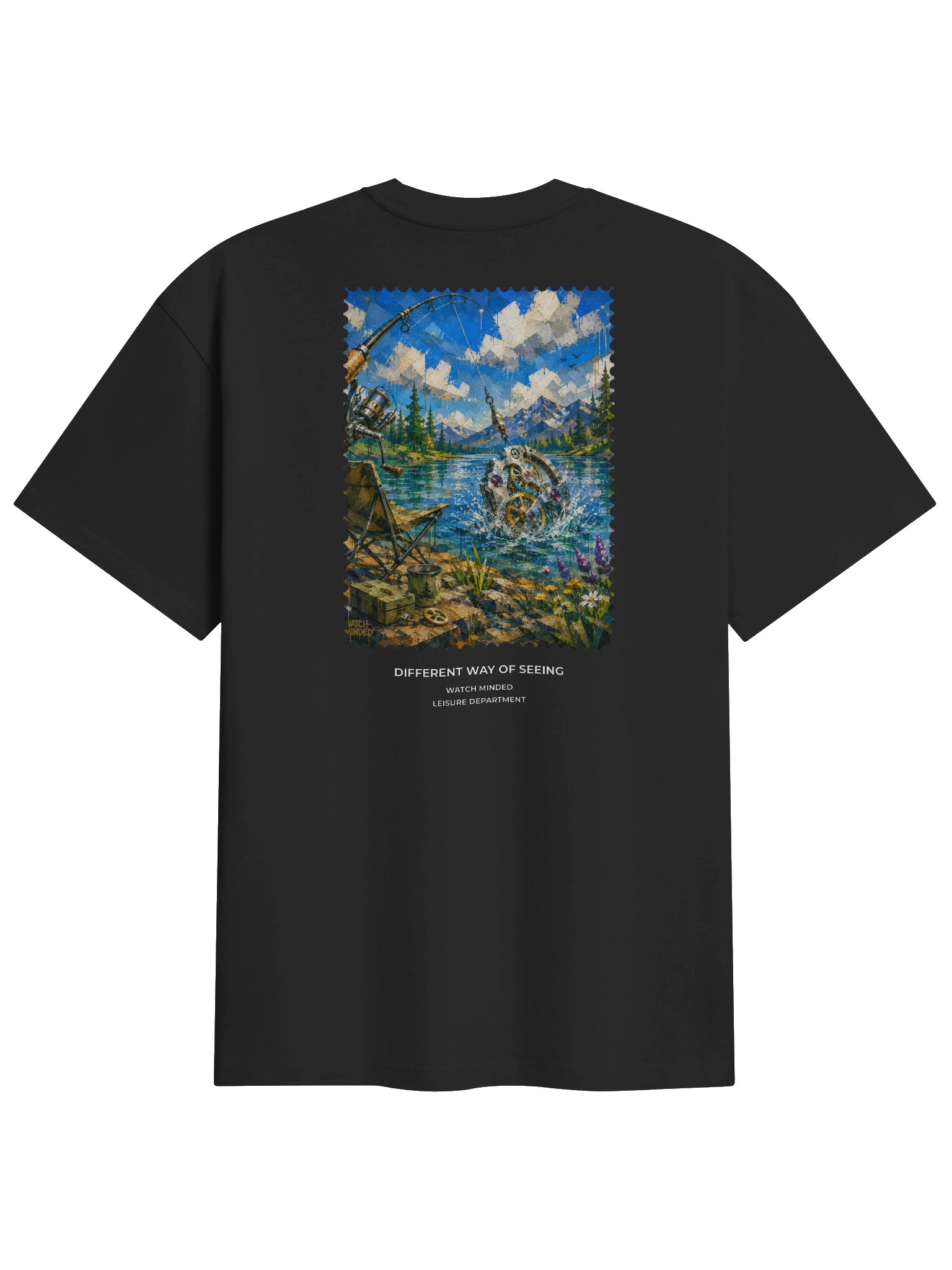 Relaxed Fit Heavy Cotton "Clockwork Fishing" T-Shirt, Black product image (3)