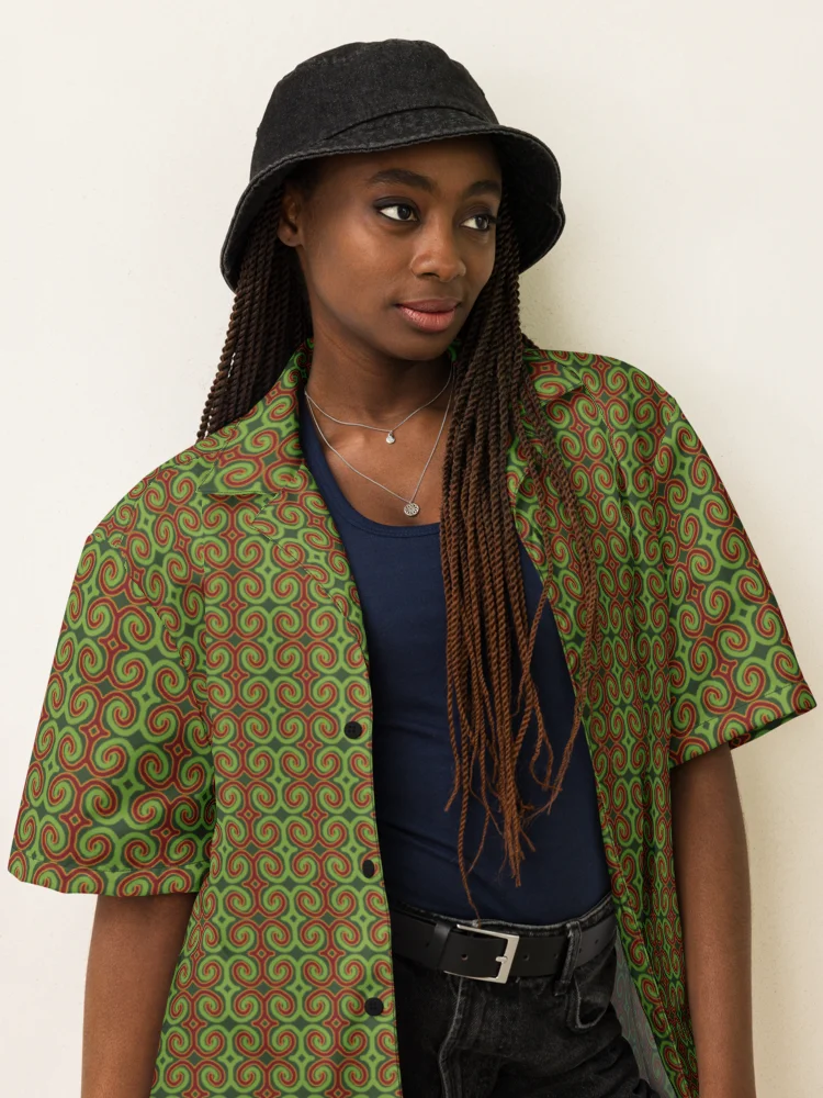 Red & Green Christmas Swirl Oversized Button-Down Shirt product image (8)