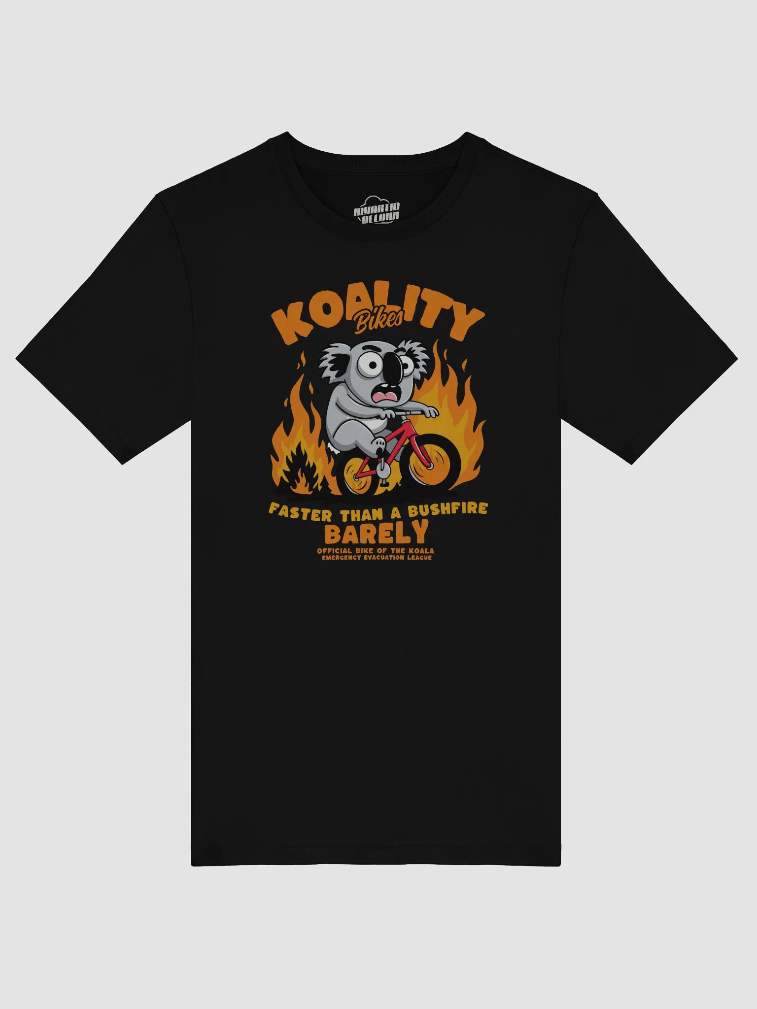 Funny Koala Bike Escape T-Shirt – “Faster Than a Bushfire (Barely)” Aussie Pun Cycling Tee product image (21)