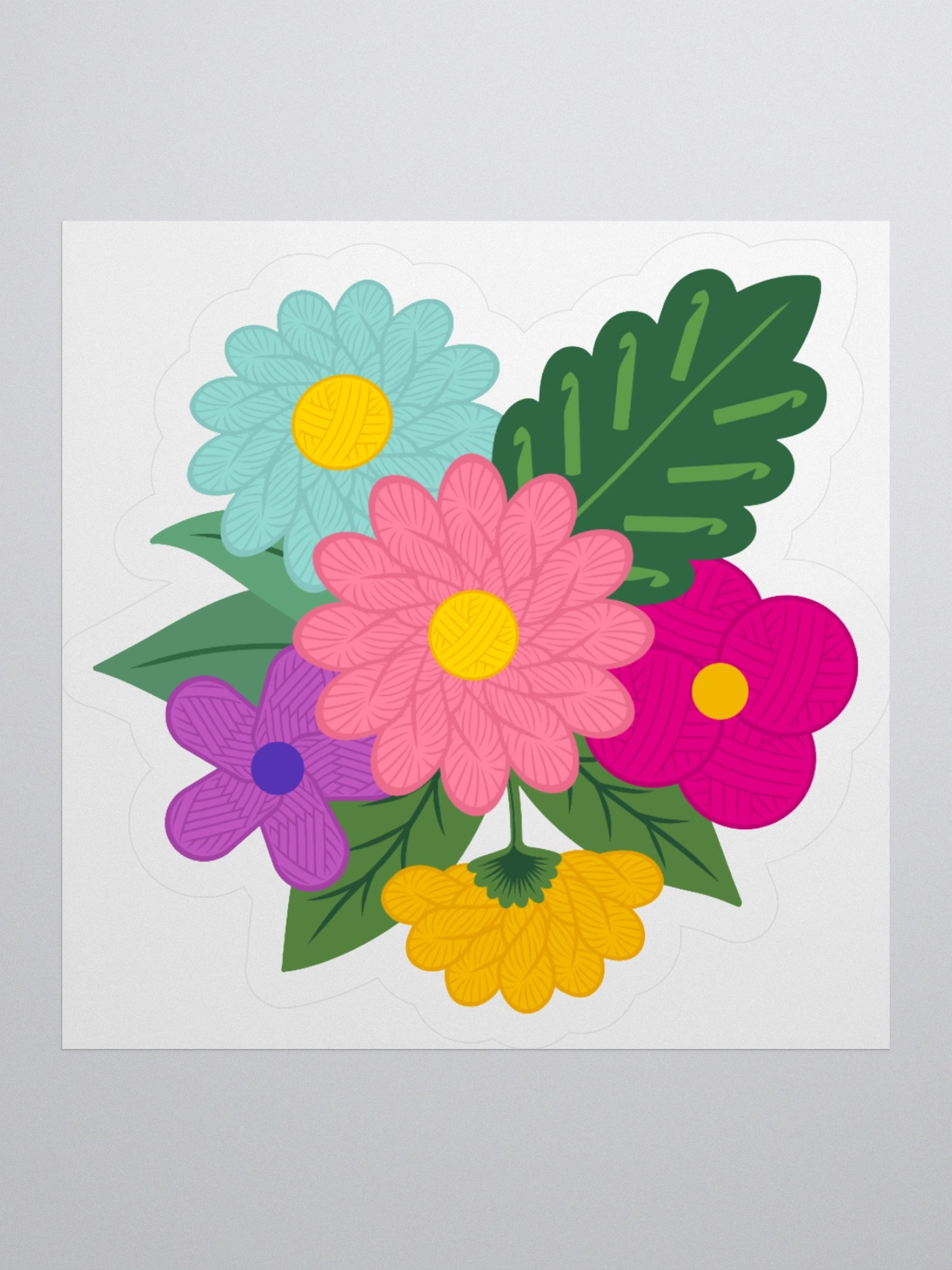 Pink Yarn Flower Cluster Sticker - Crochet product image (1)