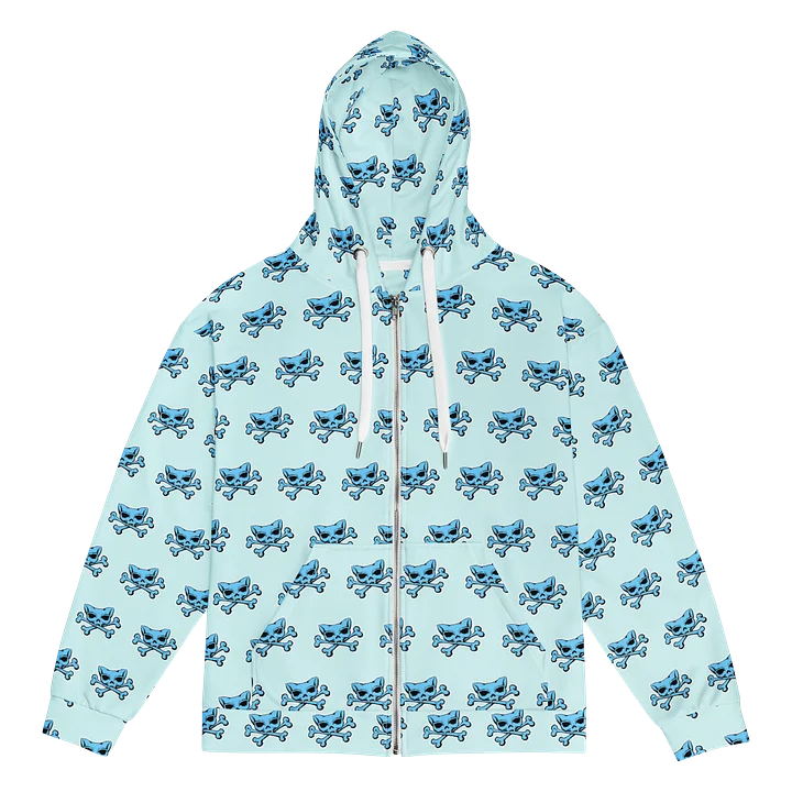 (Light Mode) Blue Kat Skull Zip Hoodie product image (1)