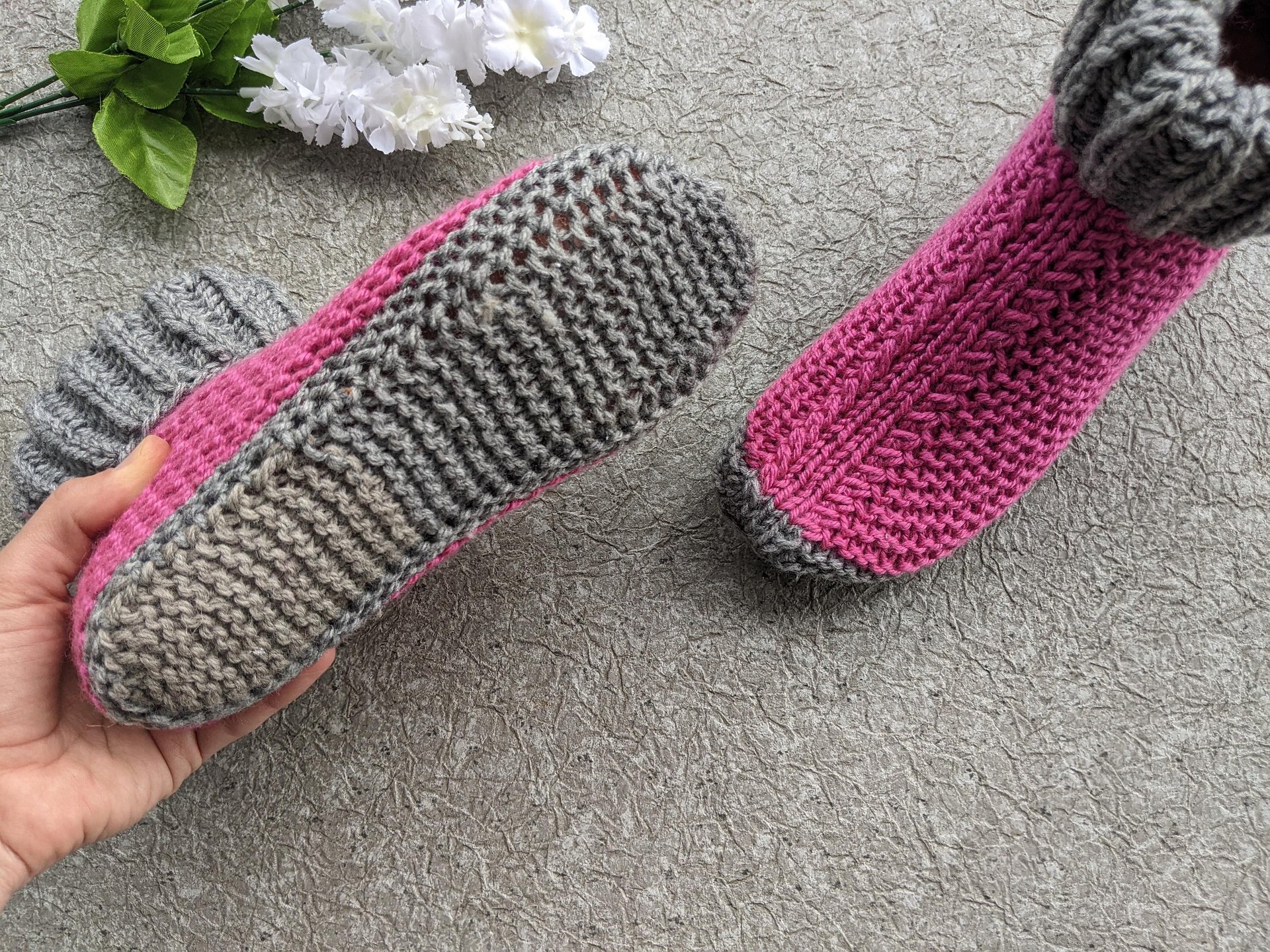 Flat Knit Slipper Socks with Folded Cuff Pattern product image (5)