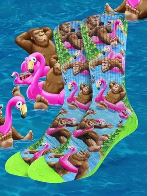 Bigfoot in flamingo floaties design I illustrated for Good Luck Sock that got released this year. Looks so summery. Looks so relaxing! I wish I could be a bigfoot too.