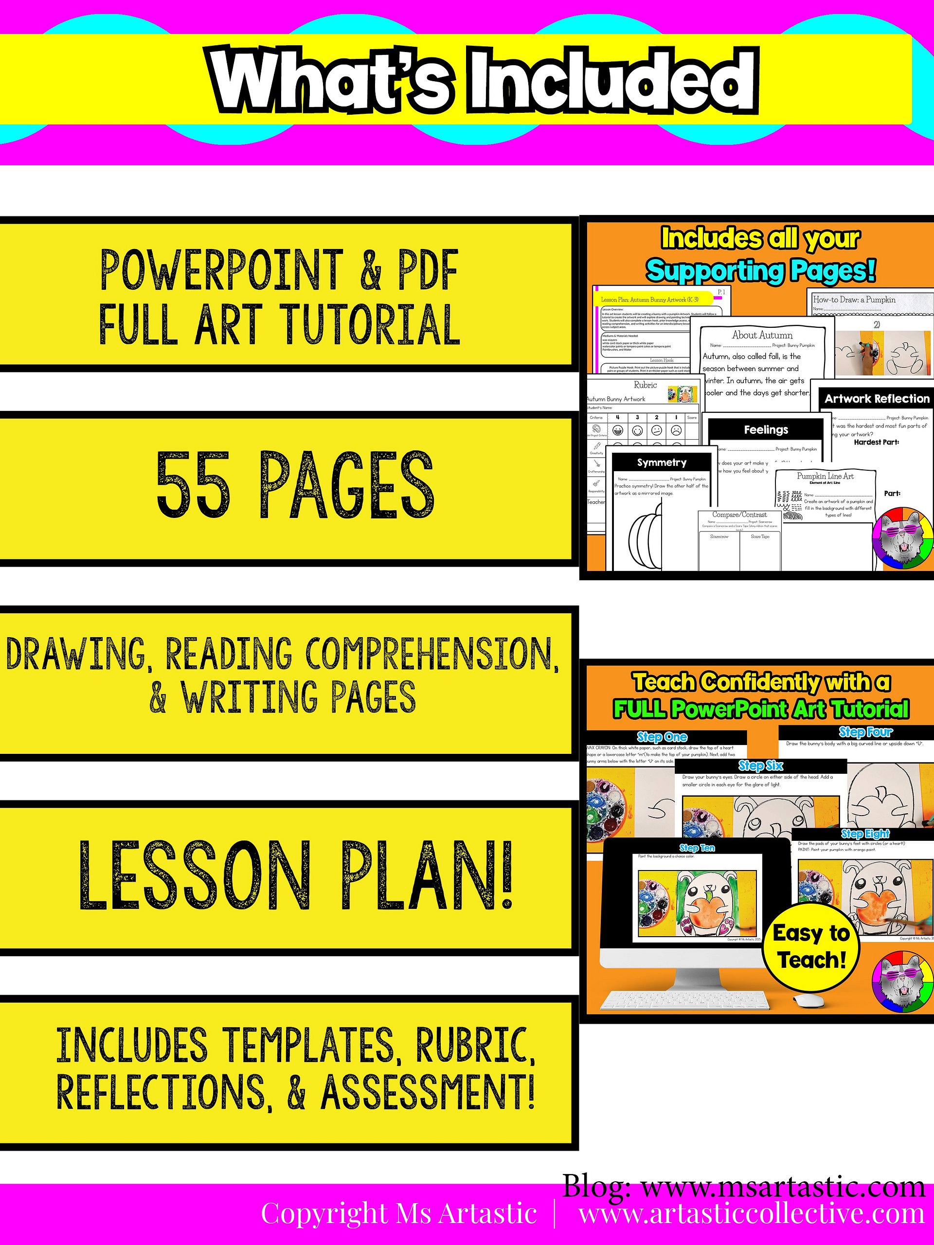 Autumn Art Lesson Bunny Pumpkin Art Project Reading Comprehension Writing Prompt product image (6)