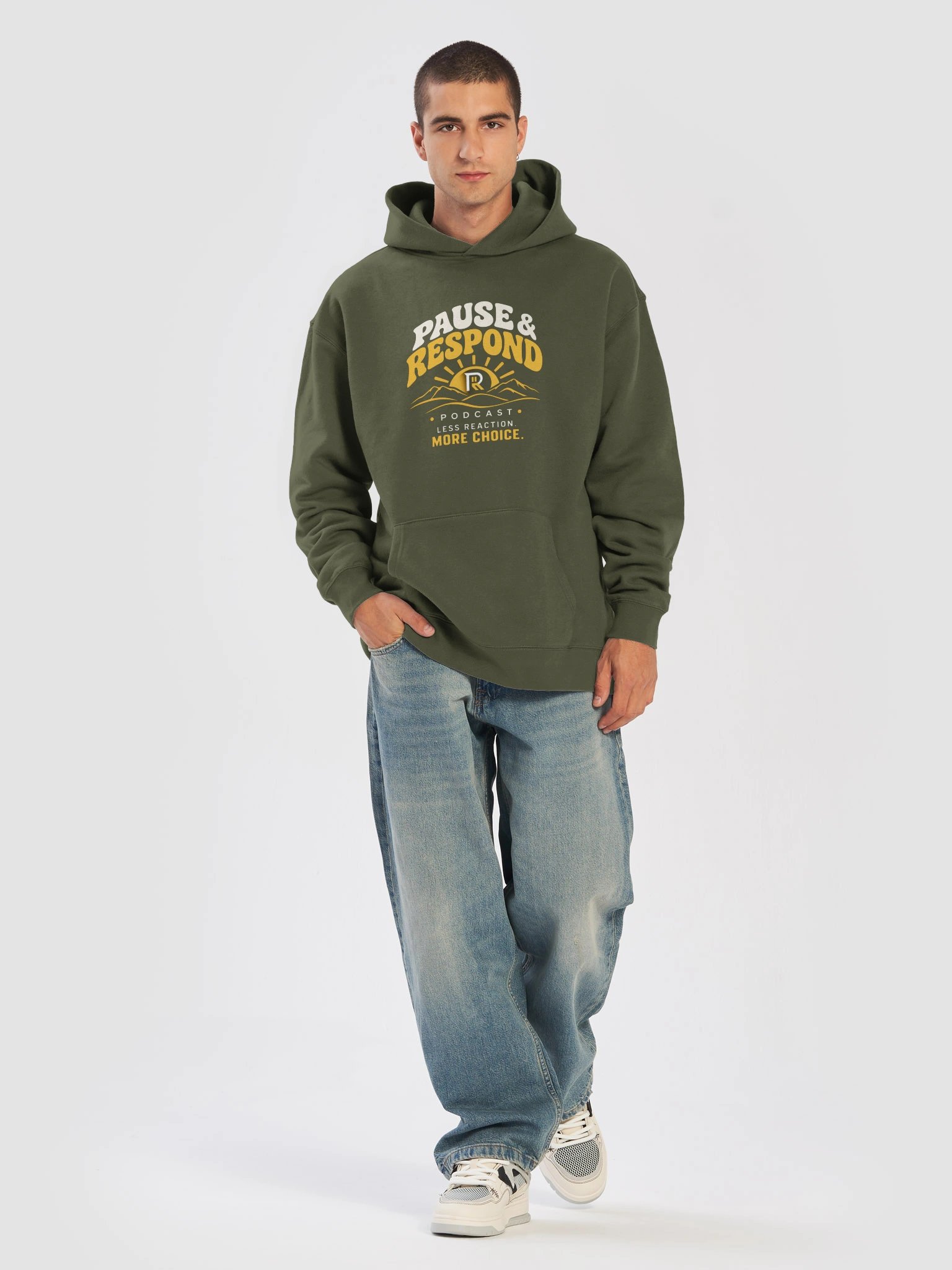 Pause & Respond Signature Sun Rising Hoodie- Olive Green product image (4)