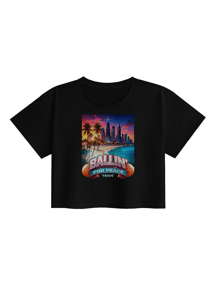 Ballin’ For Peace Miami Women’s Crop Top – Tropical Basketball Streetwear Crop with Miami Skyline Design product image (2)